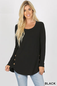 5794 4/4S Dolphin Hem w Wood Buttons TOP in BLACK JV-I12A