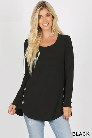 5794 4/4S Dolphin Hem w Wood Buttons TOP in BLACK JV-I12A