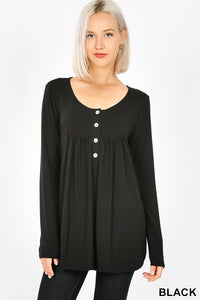 5756 4/4S Yoke Neck Round Hem TOP in BLACK JV-F12A