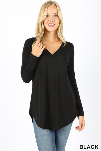 5680 4/4S V Neck Round Hem TOP in BLACK JV-B23C