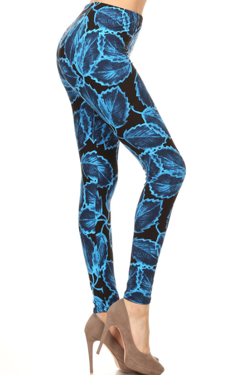 162 Royal Leaves on Black LEGGINGS JV1-Q19B G