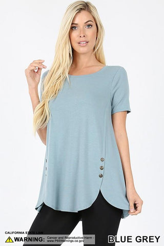 4780 1/4S Dolphin Hem w/ Side Buttons TOP in BLUE GREY