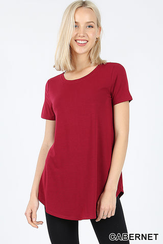 4762 1/4S Round Neck & Hem TOP in CABERNET