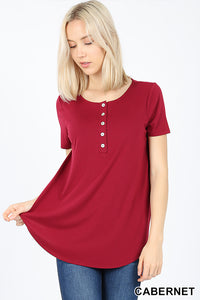 4538 1/4S Henley Shell Button TOP in CABERNET