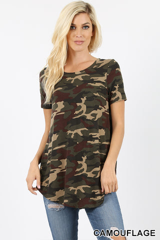 4728 1/4S Round Neck Round Hem TOP in CAMO