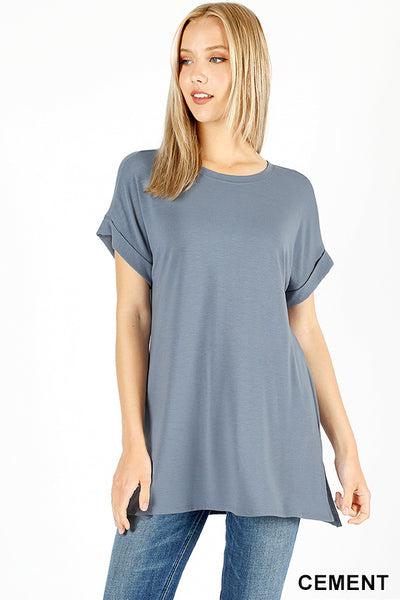 4775 1/4S Rolled R Neck HiLo Side Slit TOP in CEMENT