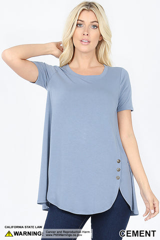 4828 1/4S Dolphin Hem w/ Side Buttons TOP in CEMENT