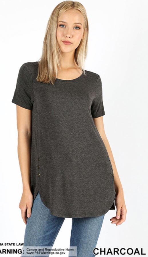 381 1/4S Dolphin Hem w/ Side Buttons TOP in CHARCOAL