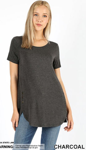 381 1/4S Dolphin Hem w/ Side Buttons TOP in CHARCOAL