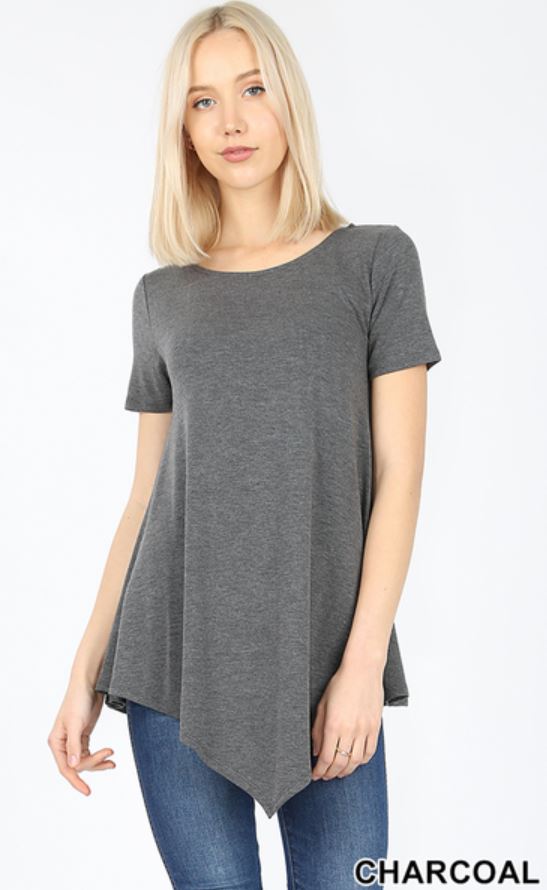 4996 1/4S Triangle Hem Boat Neck TOP in CHARCOAL