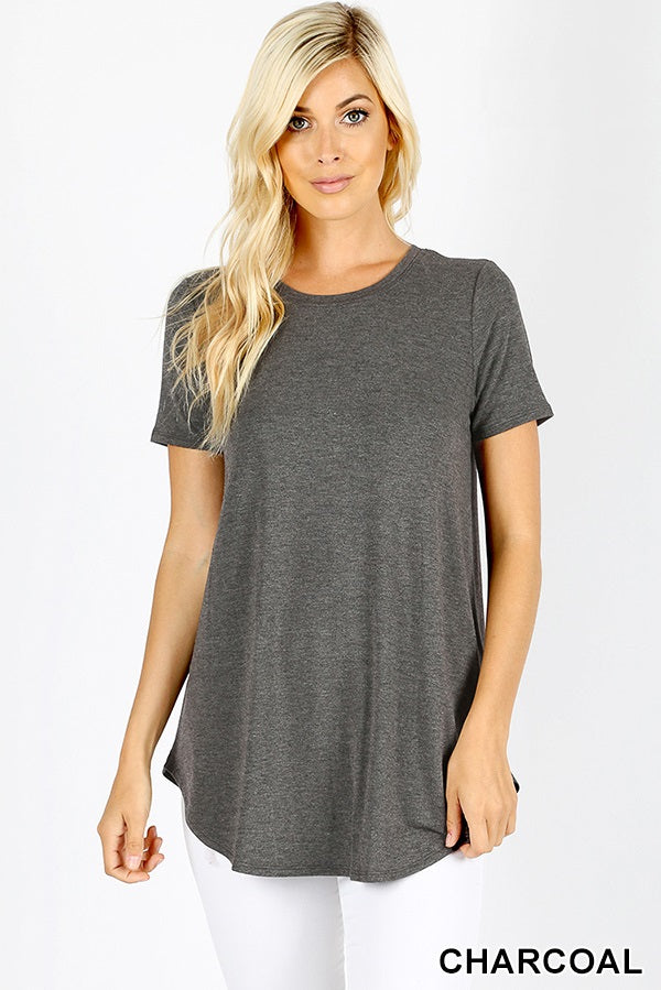 4759 1/4S Round Neck & Hem TOP in CHARCOAL