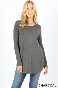 5693 4/4S Round Neck & Hem TOP in CHARCOAL JV-N72B