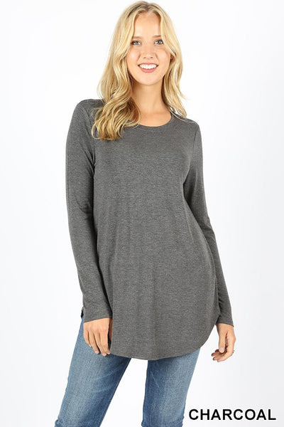 5693 4/4S Round Neck & Hem TOP in CHARCOAL JV-N72B