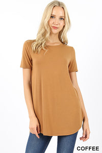 4259 1/4S Round Neck & Hem TOP in COFFEE