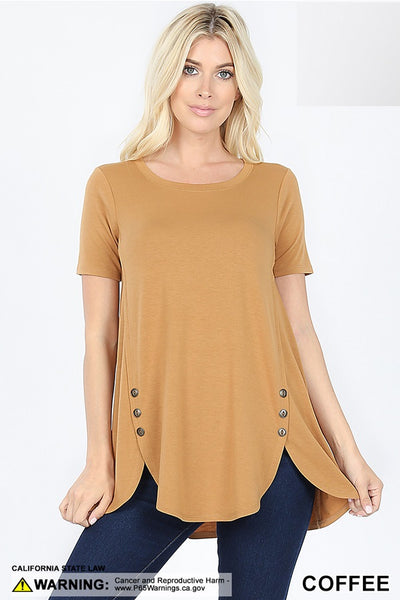 4825 1/4S Dolphin Hem w/ Side Buttons TOP in COFFEE