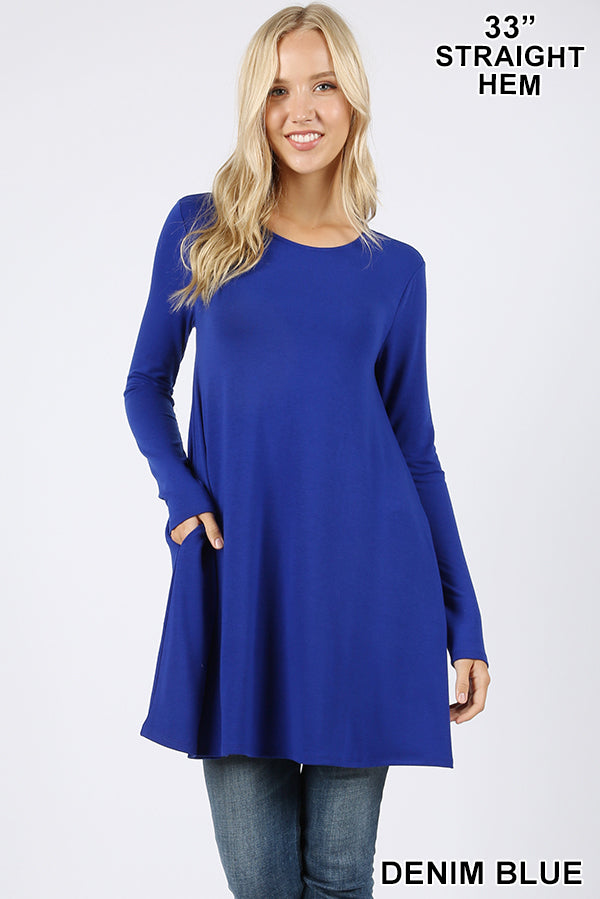 5764 4/4S LL Flared TOP w PKTS in DENIM BLUE