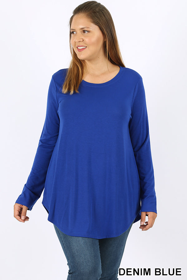 5695 4/4S Round Neck & Hem TOP in DENIM BLUE