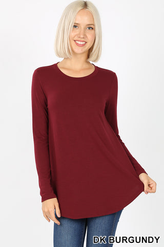 5839 4/4S Round Neck & Hem TOP in DK BURGUNDY