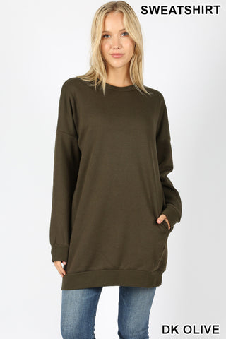 5704 4/4S OVZ R Neck SWEATSHIRT w PKTS in DK OLIVE
