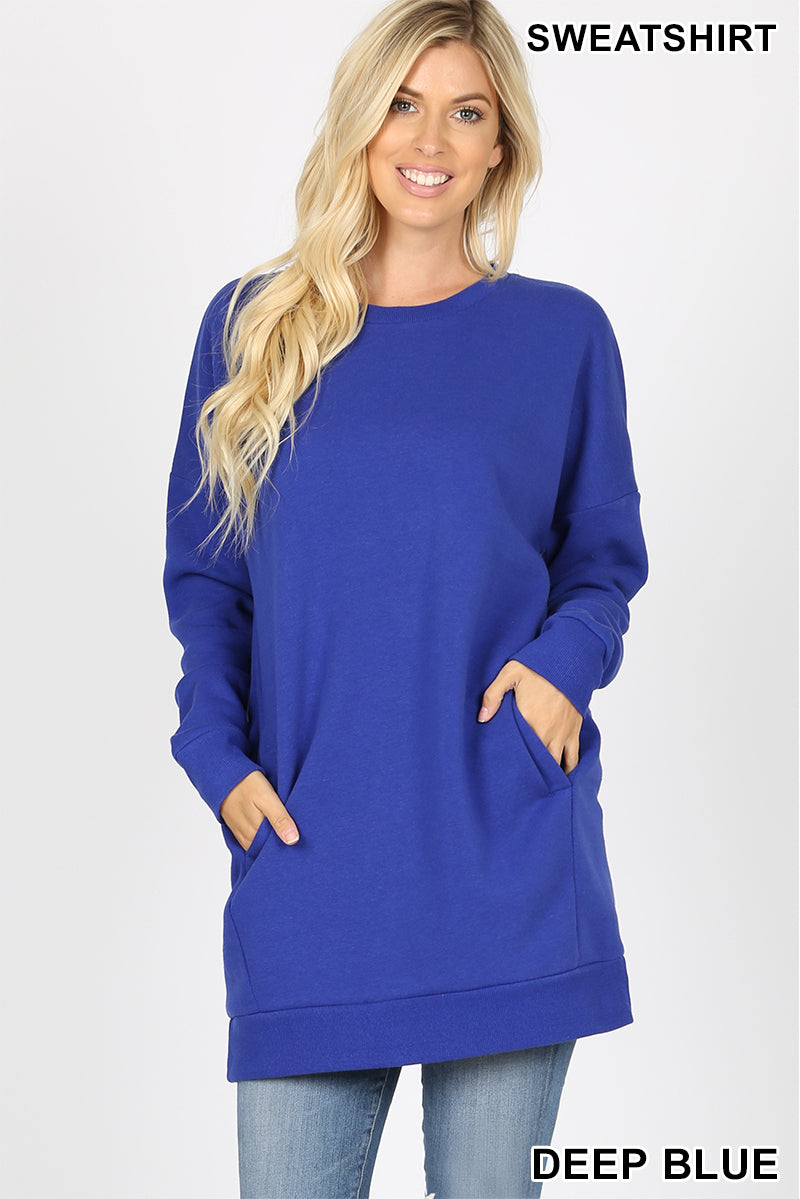 5702 4/4S OVZ R Neck SWEATSHIRT w PKTS in DEEP BLUE