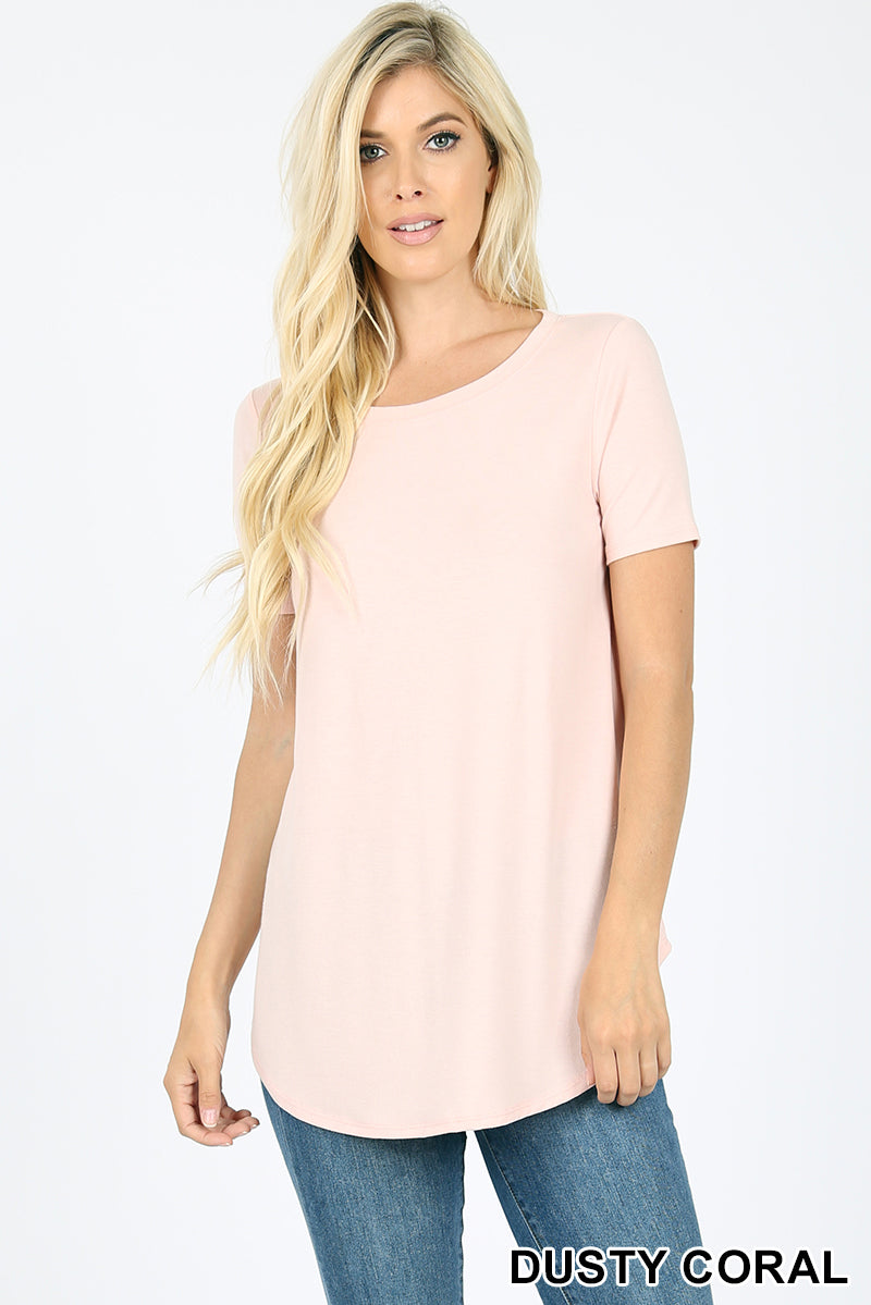 4863 1/4S Round Neck & Hem TOP in DUSTY CORAL