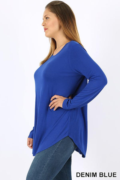 5735 4/4S Round Neck & Hem TOP in DENIM BLUE JV-KO