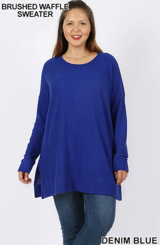 5255 4/4S Thermal Waffle R Neck SWEATERS in DENIM BLUE