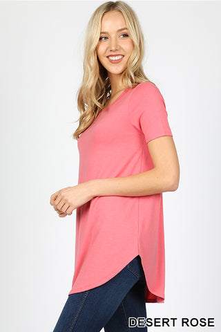 4764 1/4S Round Neck & Hem TOP in DESERT ROSE