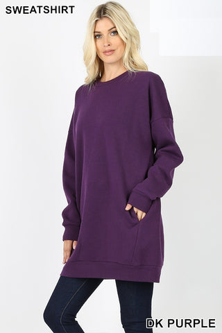 5706 4/4S OVZ R Neck SWEATSHIRT w PKTS in DK PURPLE