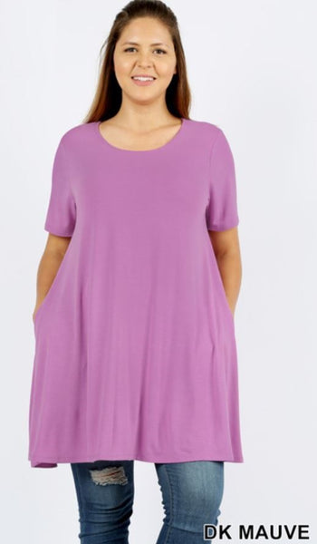 4611 1/4S LL Flared TOP w PKTS in DK MAUVE