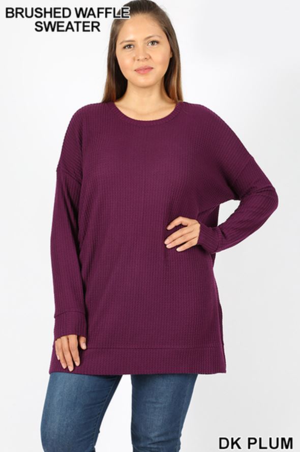 5259 4/4S Thermal Waffle R Neck SWEATERS in DK PLUM