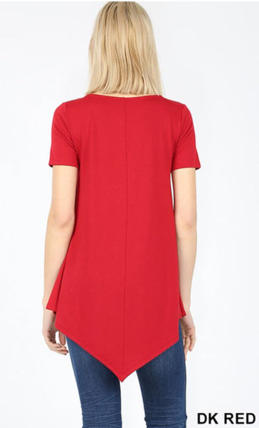 4992 1/4S Triangle Hem Boat Neck TOP in DK RED