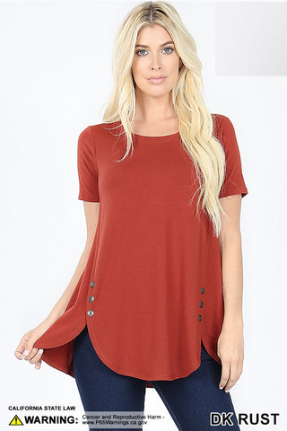 4826 1/4S Dolphin Hem w/ Side Buttons TOP in DK RUST