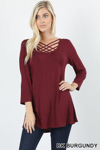 5631 3/4S Triple Lattice TOP in DK BURGUNDY JV-D33B