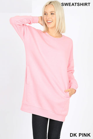5705 4/4S OVZ R Neck SWEATSHIRT w PKTS in DK PINK