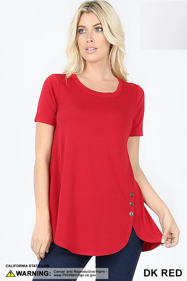 4822 1/4S Dolphin Hem w/ Side Buttons TOP in DK RED