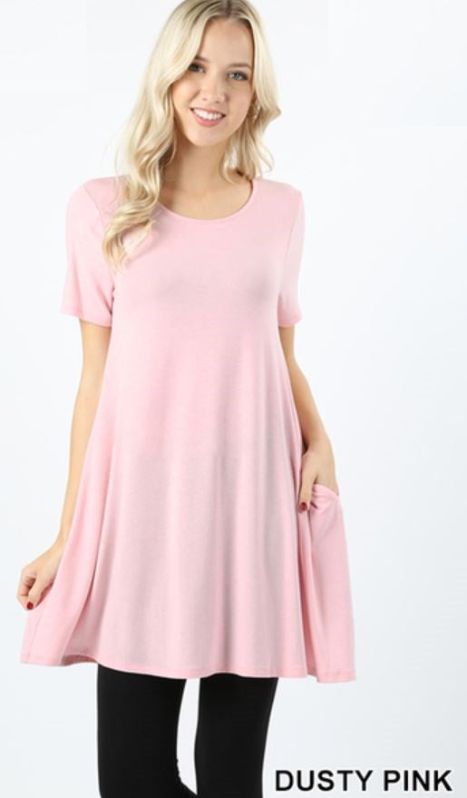 4608 1/4S LL Flared TOP w PKTS in DUSTY PINK