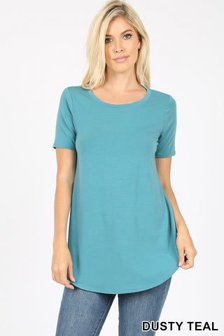 4865 1/4S Round Neck & Hem TOP in DUSTY TEAL