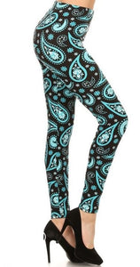 890 More Teal Paisley LEGGINGS & CAPRI