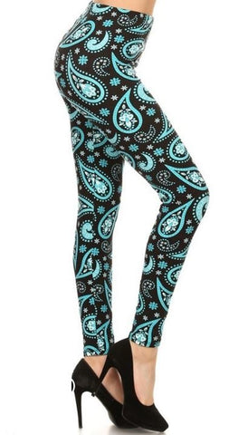 890 More Teal Paisley LEGGINGS & CAPRI