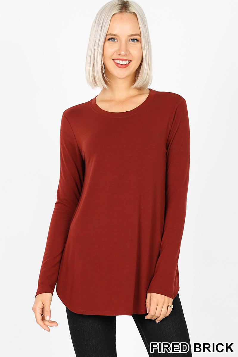 5841 4/4S Round Neck & Hem TOP in FIRED BRICK