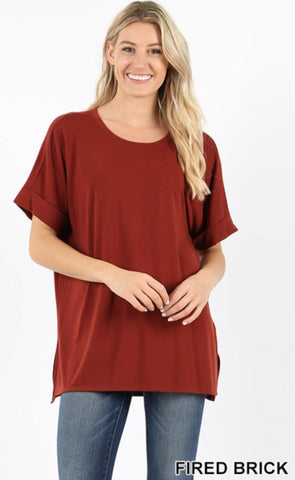 4628 1/4S Rolled R Neck HiLo Side Slit TOP in FIRED BRICK