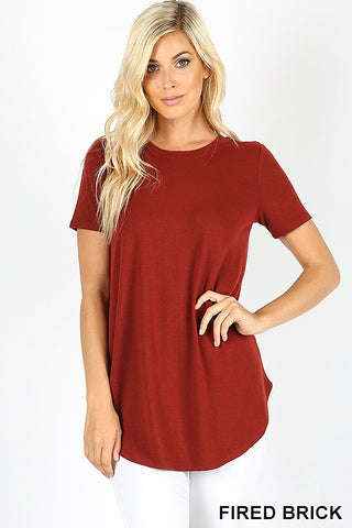4761 1/4S Round Neck & Hem TOP in FIRED BRICK