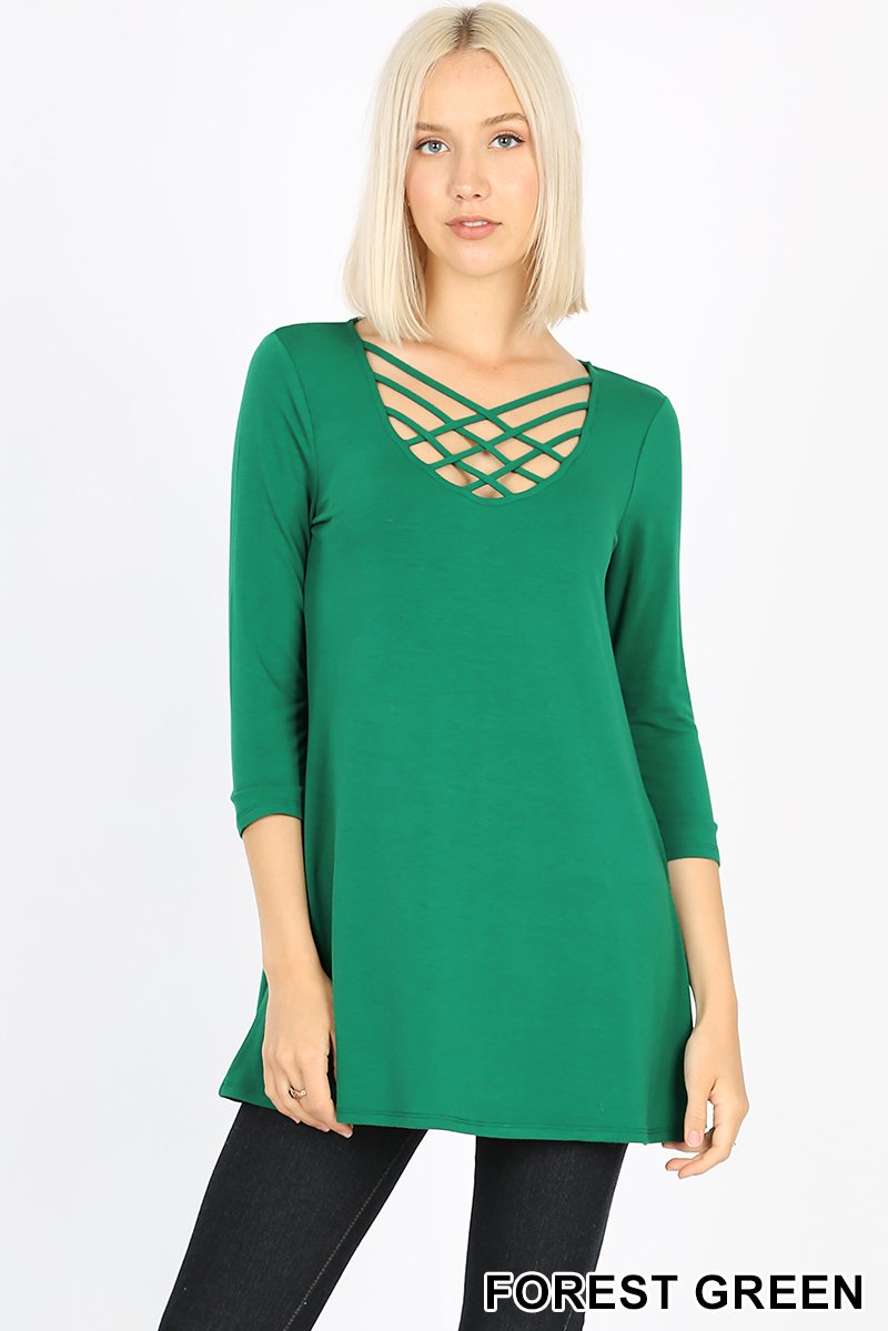 5633 3/4S Triple Lattice TOP in FOREST GREEN JV-KO