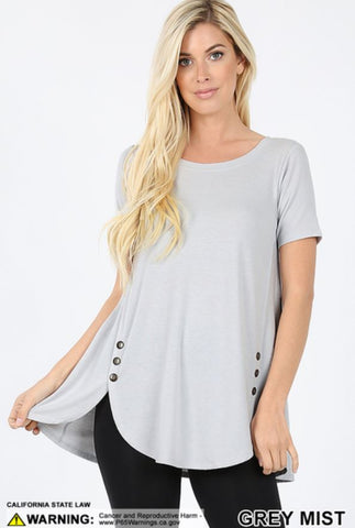 4830 1/4S Dolphin Hem w/ Side Buttons TOP in GREY MIST