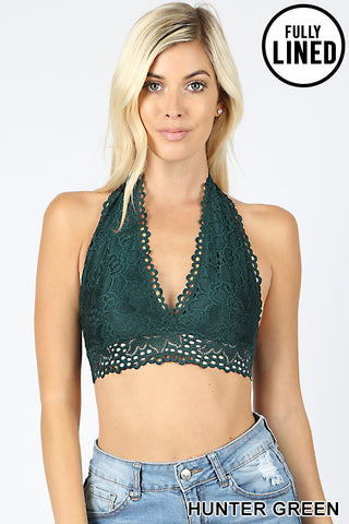4712 Lace Halter Stretch Bralette in HUNTER GREEN