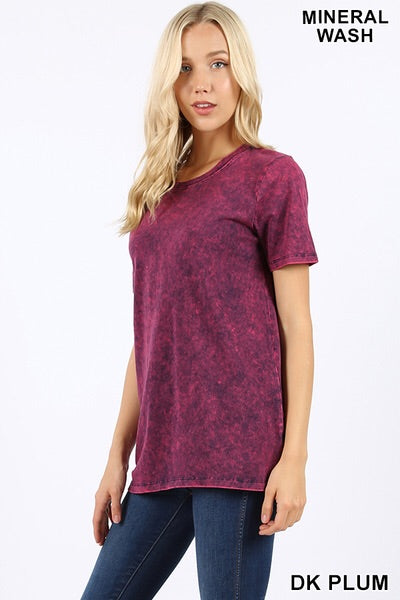 5432 1/4S Mineral Wash Round Neck TOP in DK PLUM