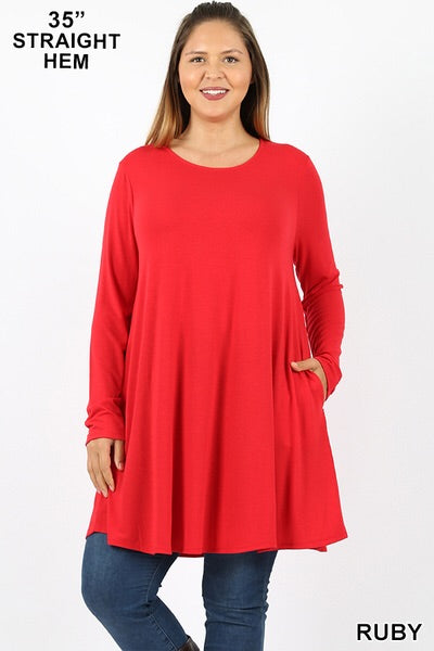 5555 4/4S Swing Tunic w/ Pockets TOP in RUBY