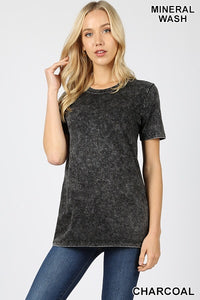 5433 1/4S Mineral Wash Round Neck TOP in CHARCOAL