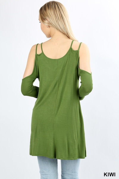 500 Long Sleeve Double Shoulder Strap Cold Shoulder TOP in D ORANGE